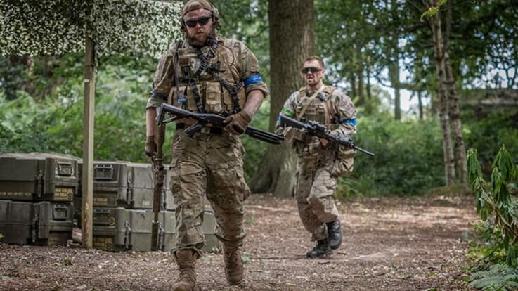 airsoft players in woodland