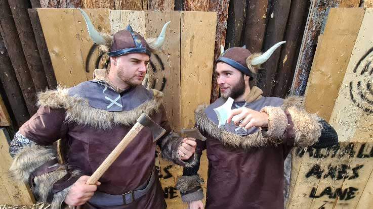 axe throwers in viking costume