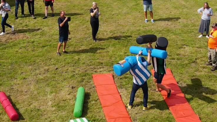 inflatables fun day drone shot