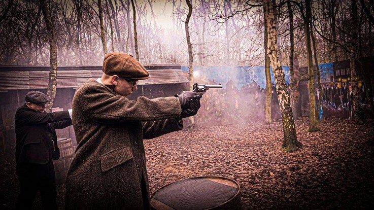 peaky pistol shooter on firing range