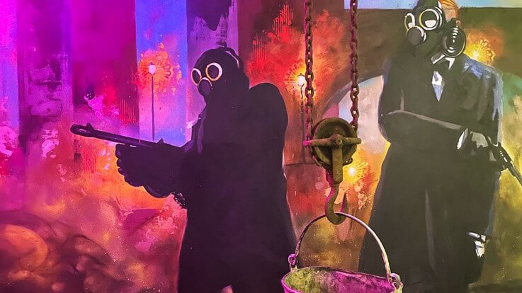 peaky pistols gasmask painting