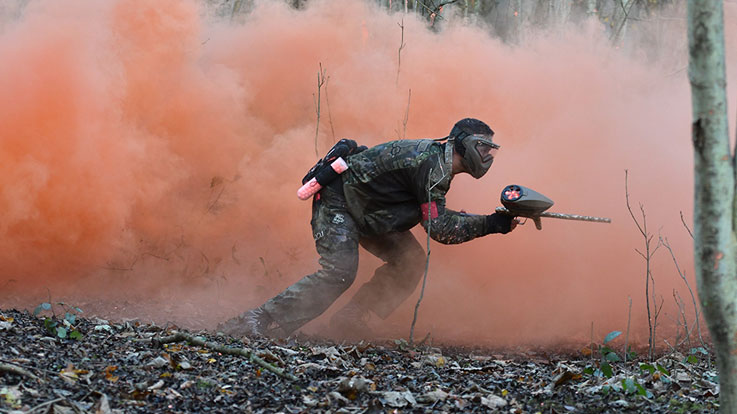 player in orange smoke