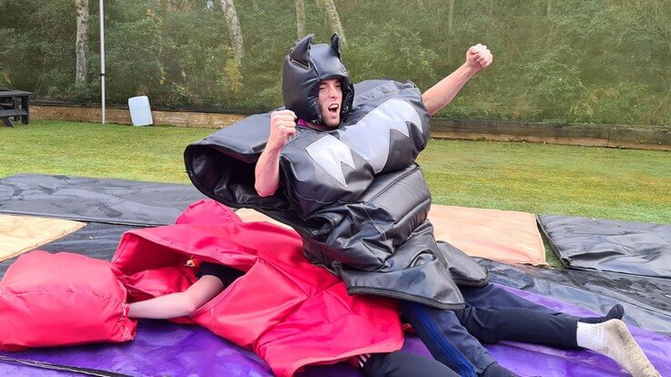 stag wins inflatable sumo suit challenge